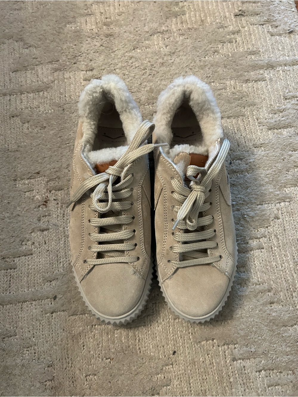 Voile Blanche Beige Suede Shearling-Lined Women's Sneakers
